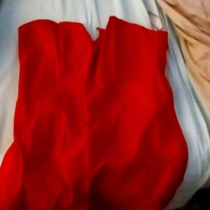 Red strapless dress with pockets